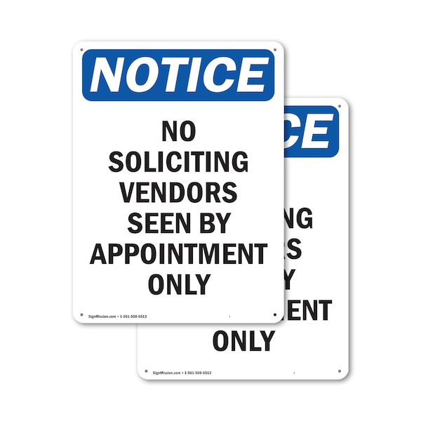Signmission No Soliciting Vendors Seen By OSHA Notice Sign, Plastic, 10in W x 14in L, 2PK OS-2PACK-NS-P-1014-V-14842 - main